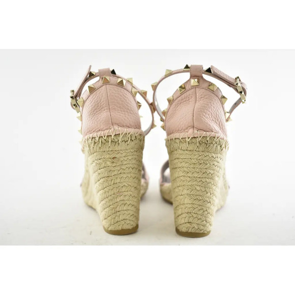 Valentino Rockstud 40D Pink Ankle Strap Espadrille Platform Wedge Sandal Heel 40 - Picture 8 of 9